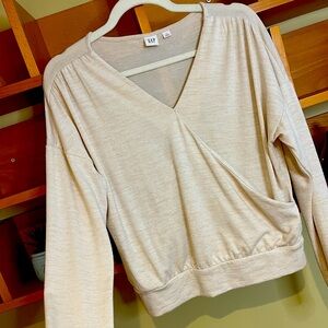 GAP Oatmeal Long Sleeve Ballet Style Top